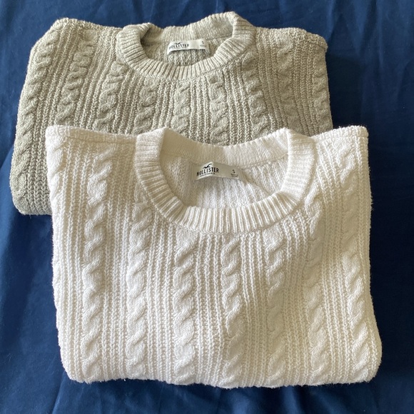 Hollister Bundle 2 Oversized Knit Crop Top Sweaters White and Grey 🤍🩶🤍🩶 - Picture 3 of 6